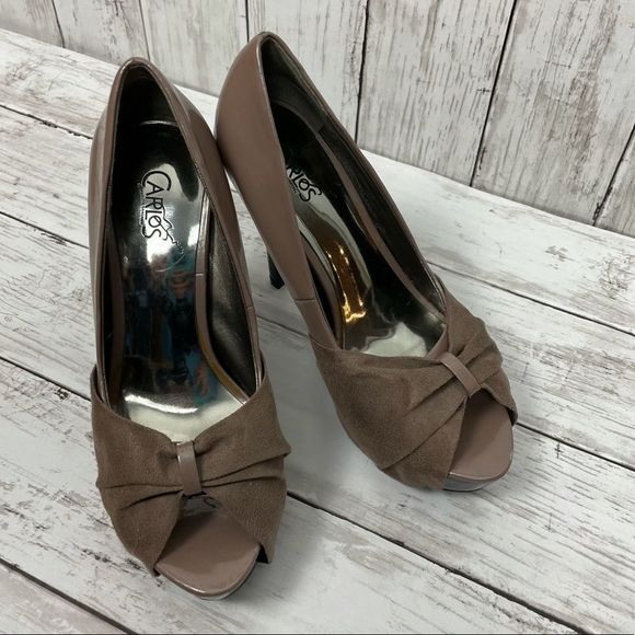 CARLOS Santana Taupe Peep Toe Heel Bow Tie Shoes Size 6 - Picture 3 of 13